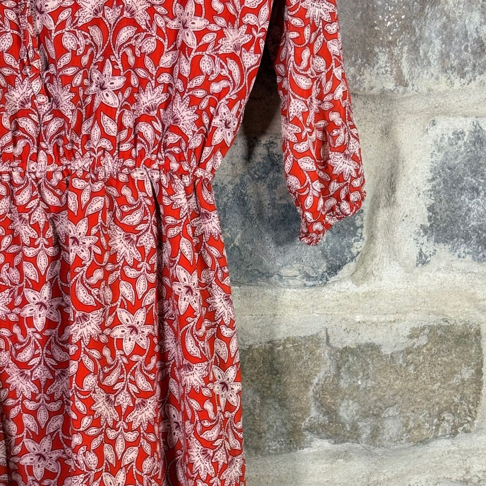 Cupcakes & Cashmere Red Floral Mini Dress Keyhole Tie Women's Small Cottagecore‎ - Picture 3 of 9